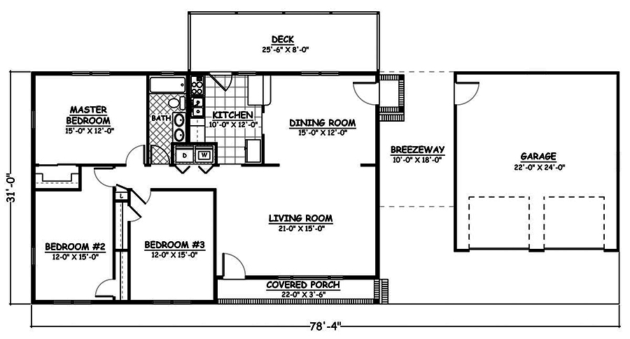 Floor Plan First Story of Ranch Plan #200-1022