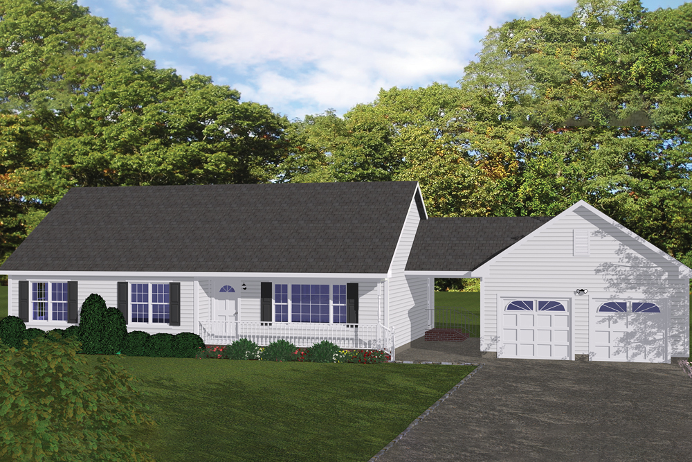Front elevation of Ranch home (ThePlanCollection: House Plan #200-1022)