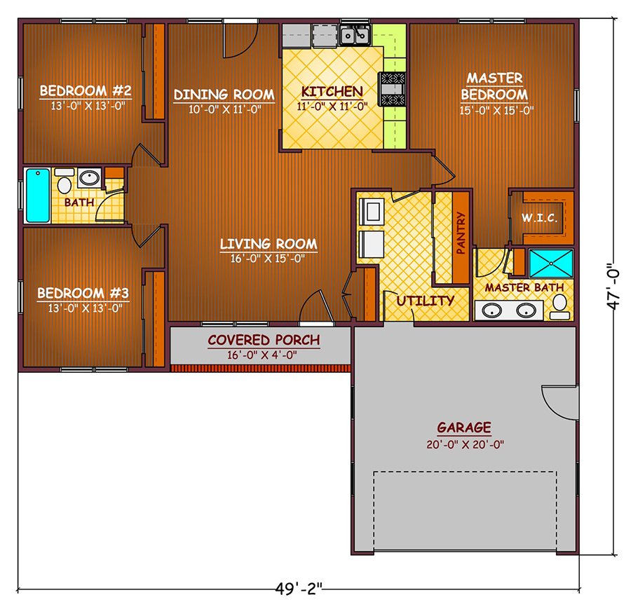 Floor Plan First Story of Ranch Plan #200-1023