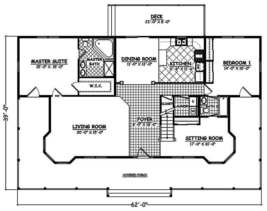 Floor Plan First Story of Farmhouse Plan #200-1025