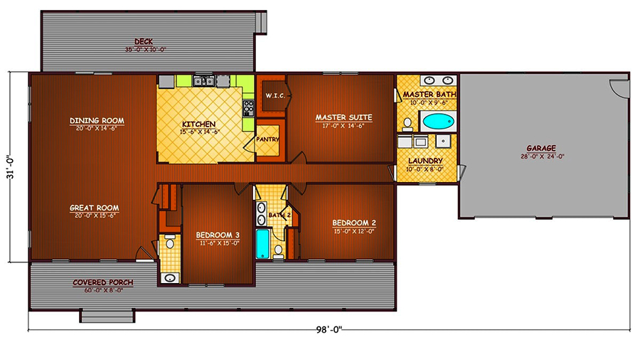 Floor Plan First Story of Ranch Plan #200-1026