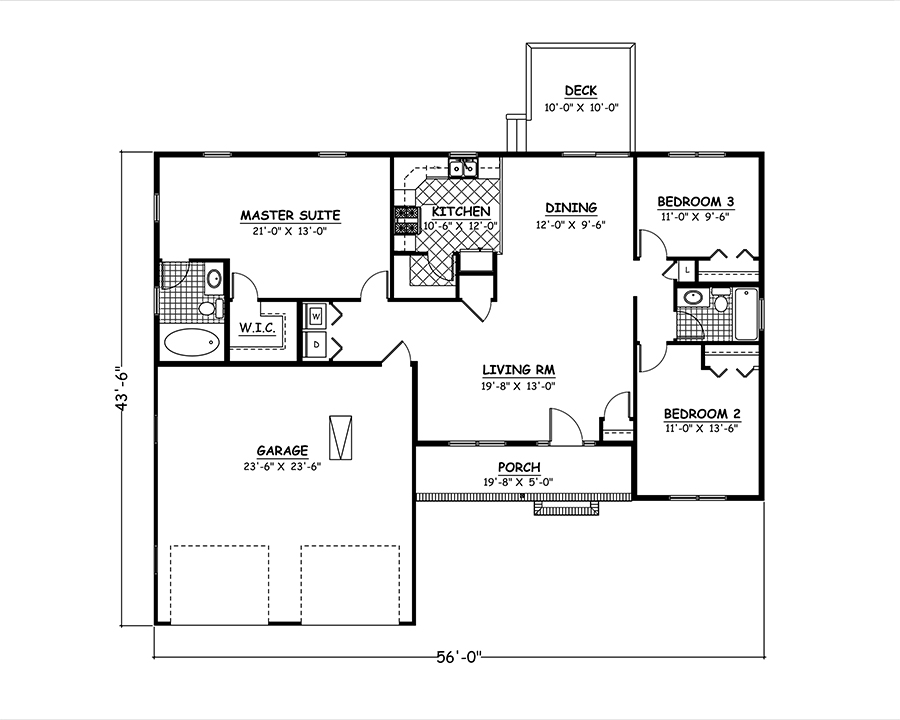 Floor Plan First Story of Ranch Plan #200-1027
