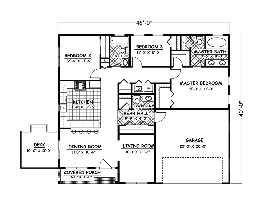 Floor Plan First Story of Cottage Plan #200-1028