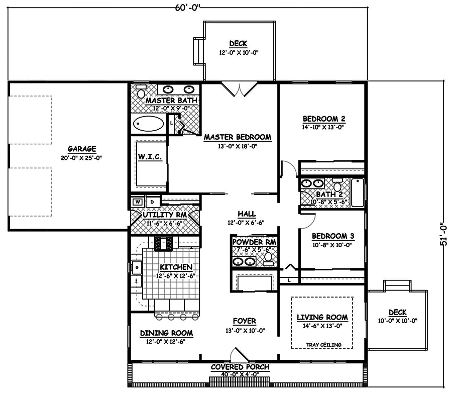Floor Plan First Story of Traditional Plan #200-1030