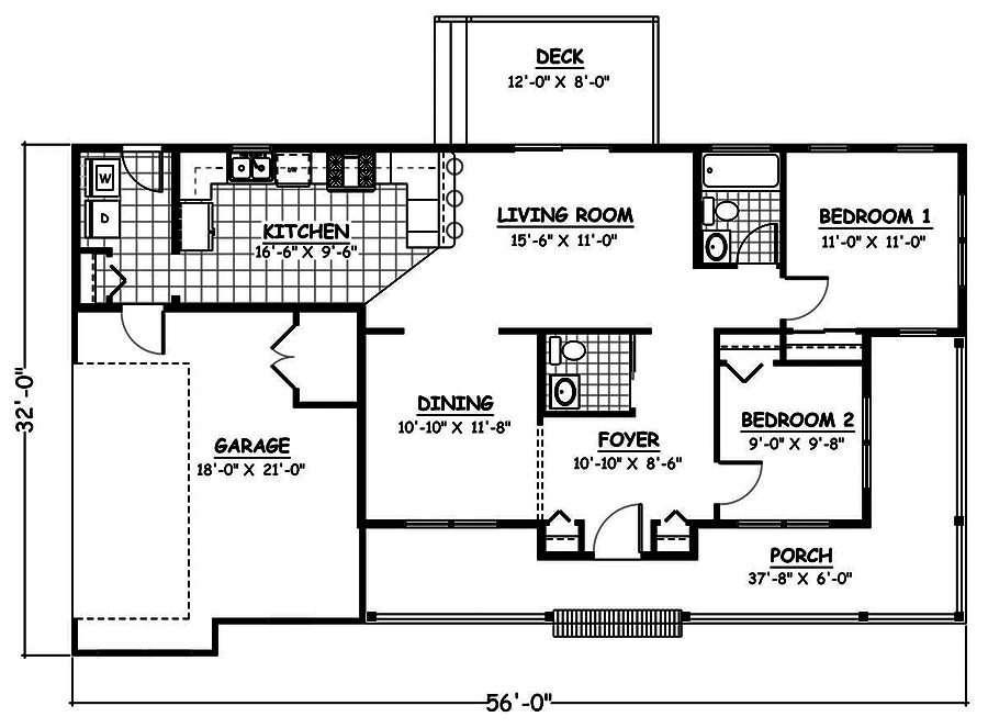 Floor Plan First Story of Ranch Plan #200-1031