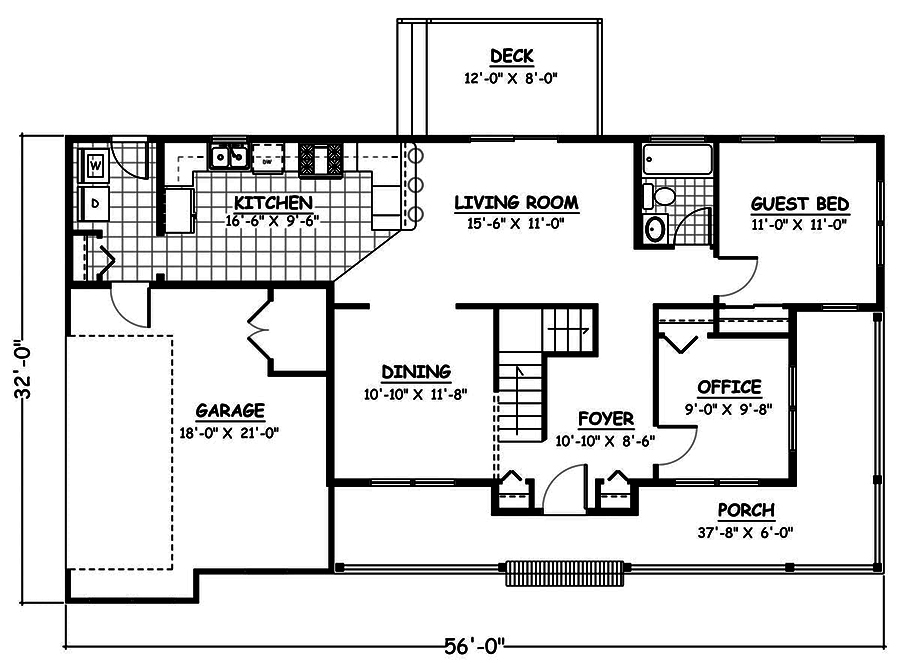 Floor Plan First Story of Farmhouse Plan #200-1032