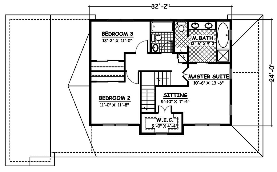 Floor Plan Second Story of Farmhouse Plan #200-1032