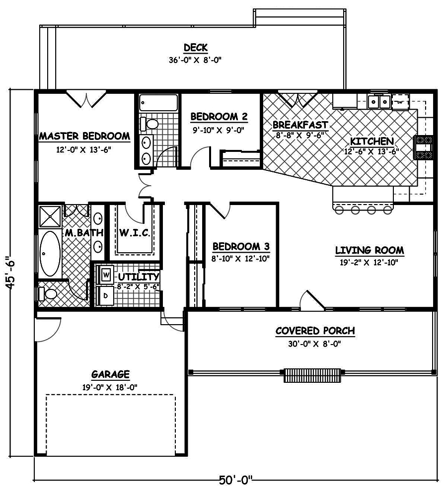 Floor Plan First Story of Traditional Plan #200-1033