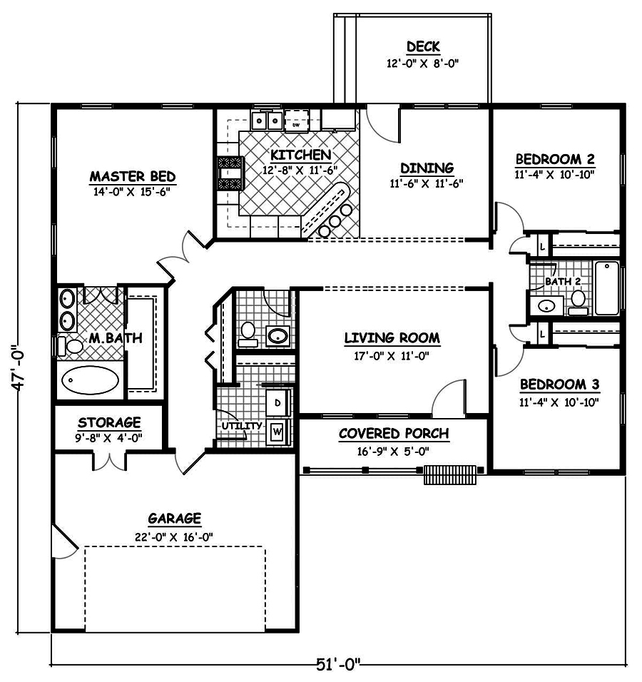 Floor Plan First Story of Ranch Plan #200-1034
