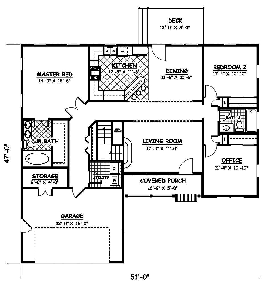 Floor Plan First Story of Traditional Plan #200-1035
