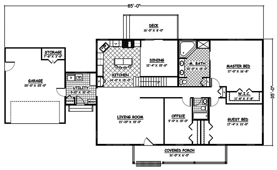 Floor Plan First Story of Farmhouse Plan #200-1036