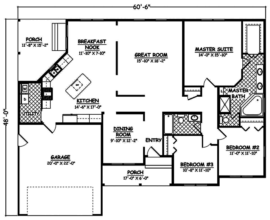 Floor Plan First Story of Ranch Plan #200-1037