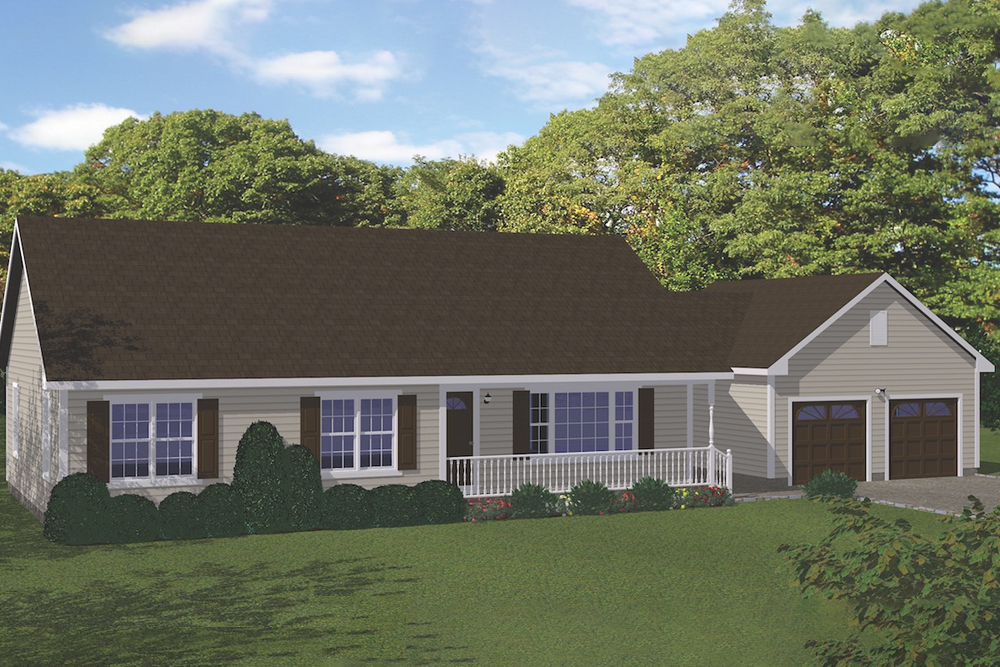 Front elevation of Ranch home (ThePlanCollection: House Plan #200-1038)