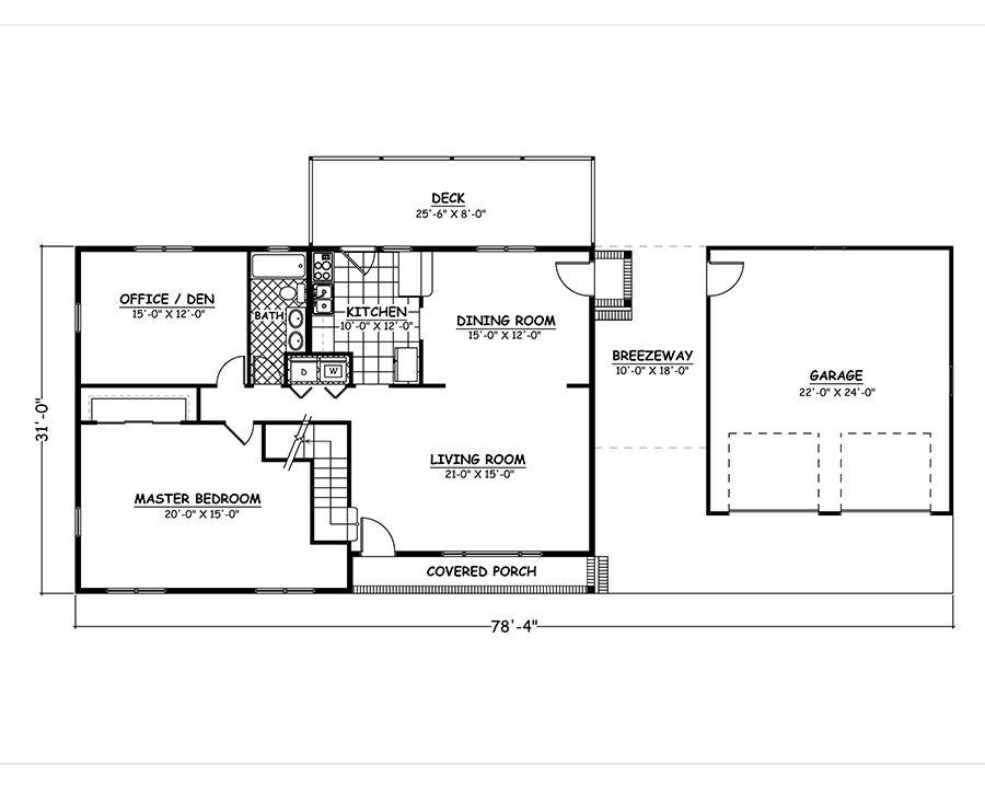 Floor Plan First Story of Farmhouse Plan #200-1039
