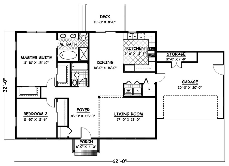 Floor Plan First Story of Cottage Plan #200-1040