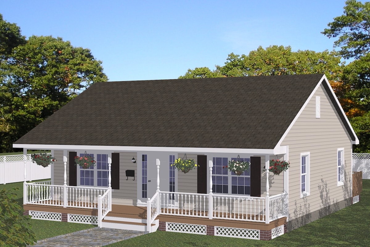 Front elevation of Cottage home (ThePlanCollection: House Plan #200-1042)