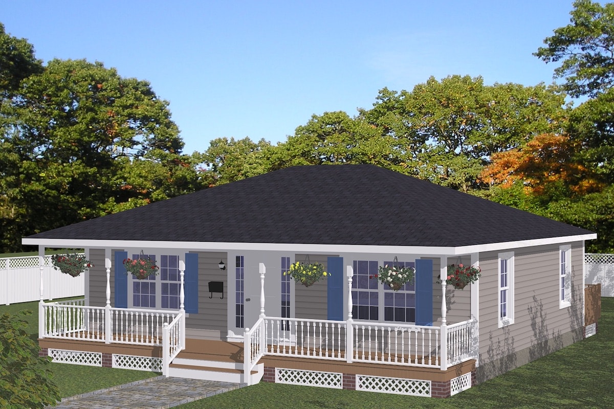 Front elevation of Cottage home (ThePlanCollection: House Plan #200-1043)