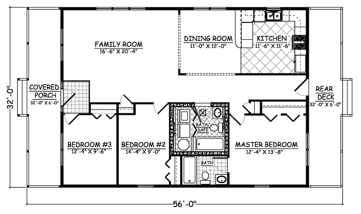 Floor Plan First Story of Cottage Plan #200-1044