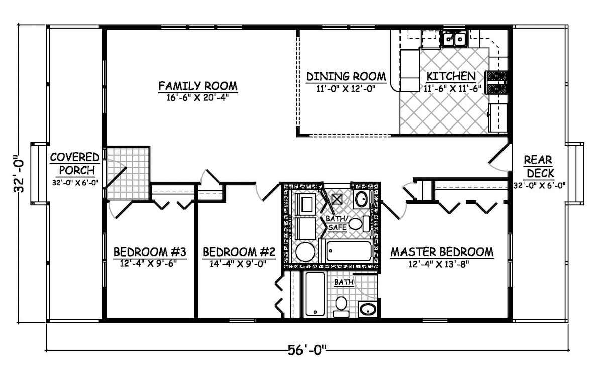 Floor Plan First Story of Cottage Plan #200-1045
