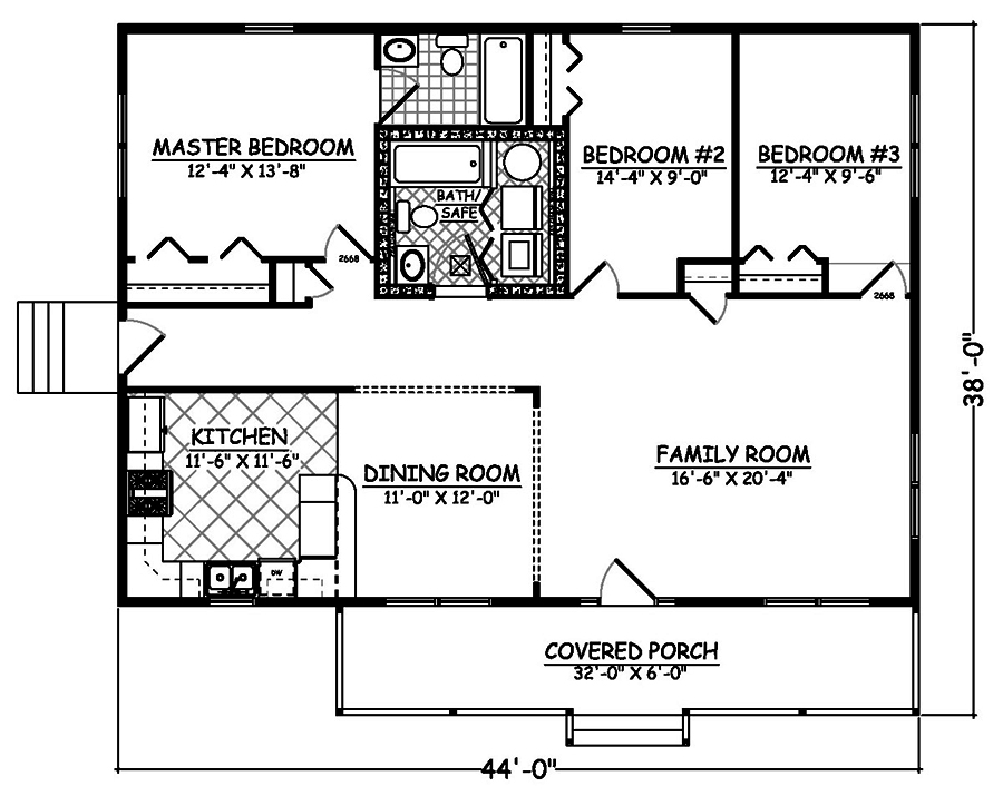 Floor Plan First Story of Cottage Plan #200-1046