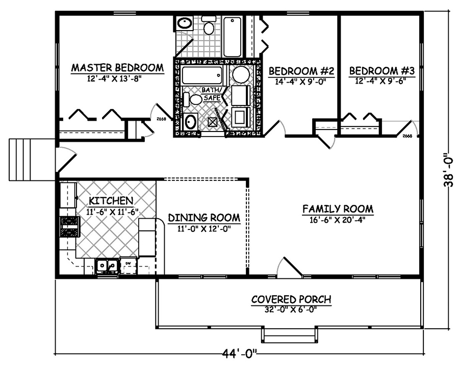 Floor Plan First Story of Cottage Plan #200-1047