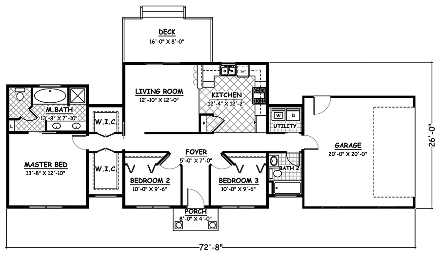 Floor Plan First Story of Traditional Plan #200-1050