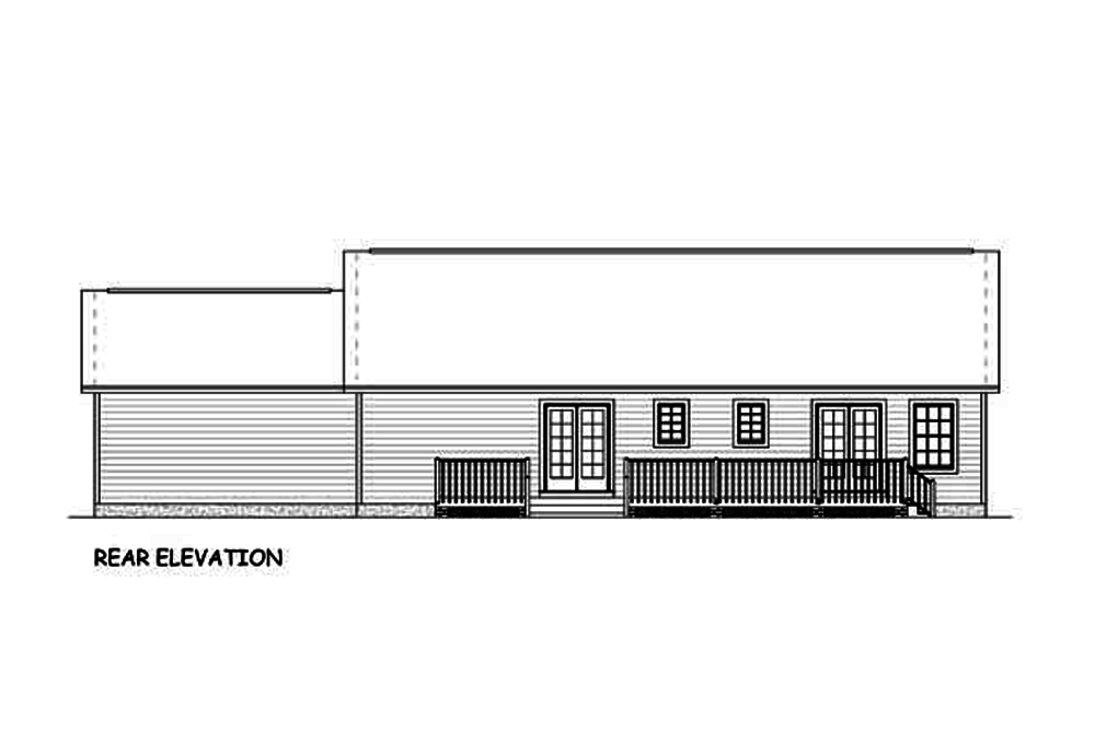 Home Plan Rear Elevation of this 3-Bedroom,1392 Sq Ft Plan -200-1051