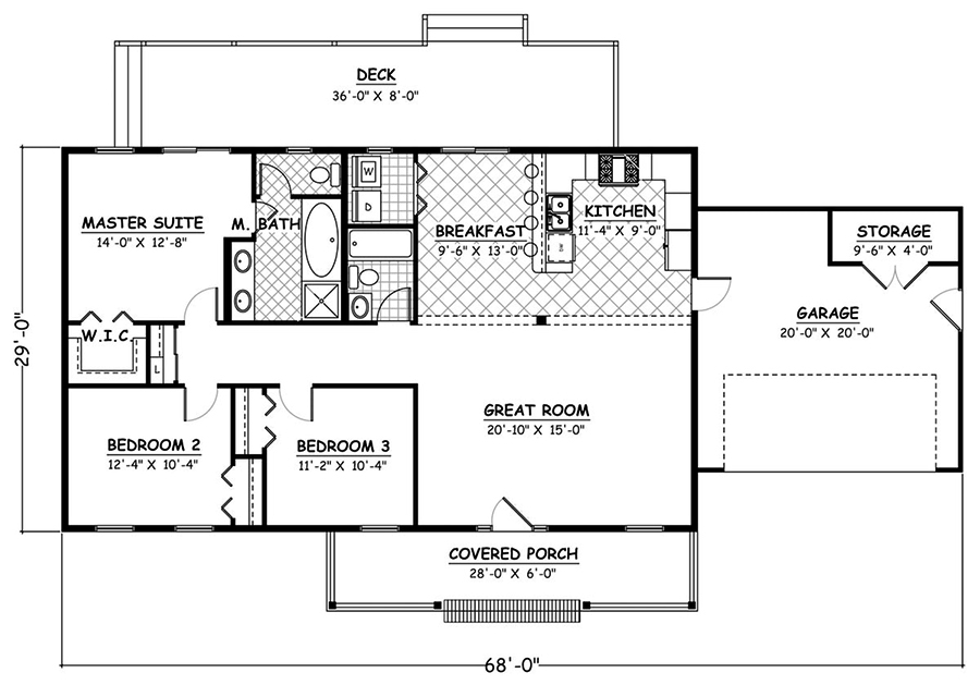 Floor Plan First Story of Traditional Plan #200-1051