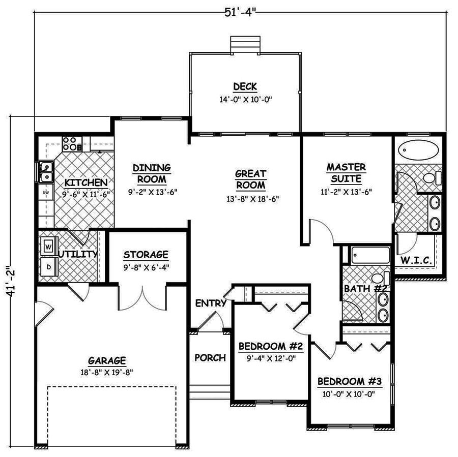 Floor Plan First Story of Ranch Plan #200-1052