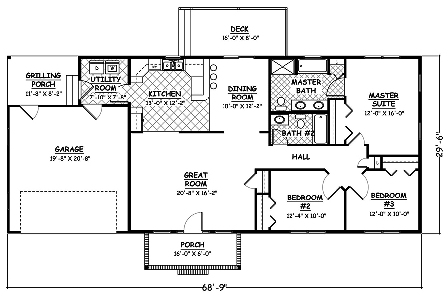 Floor Plan First Story of Traditional Plan #200-1054