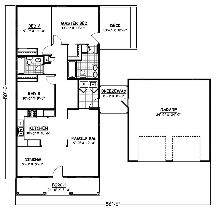 Floor Plan First Story of Cottage Plan #200-1055