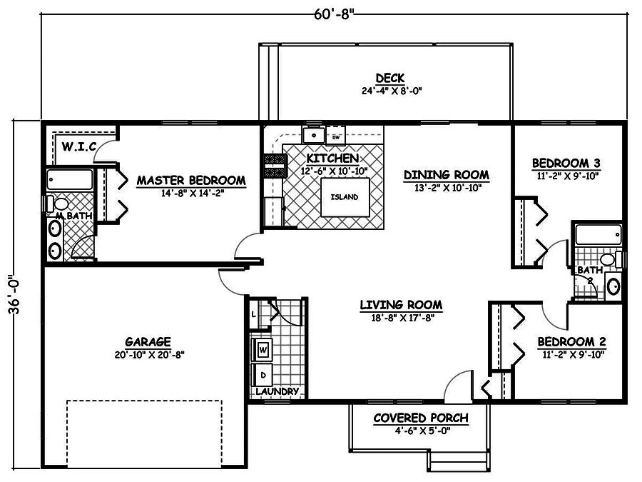 Floor Plan First Story of Ranch Plan #200-1056