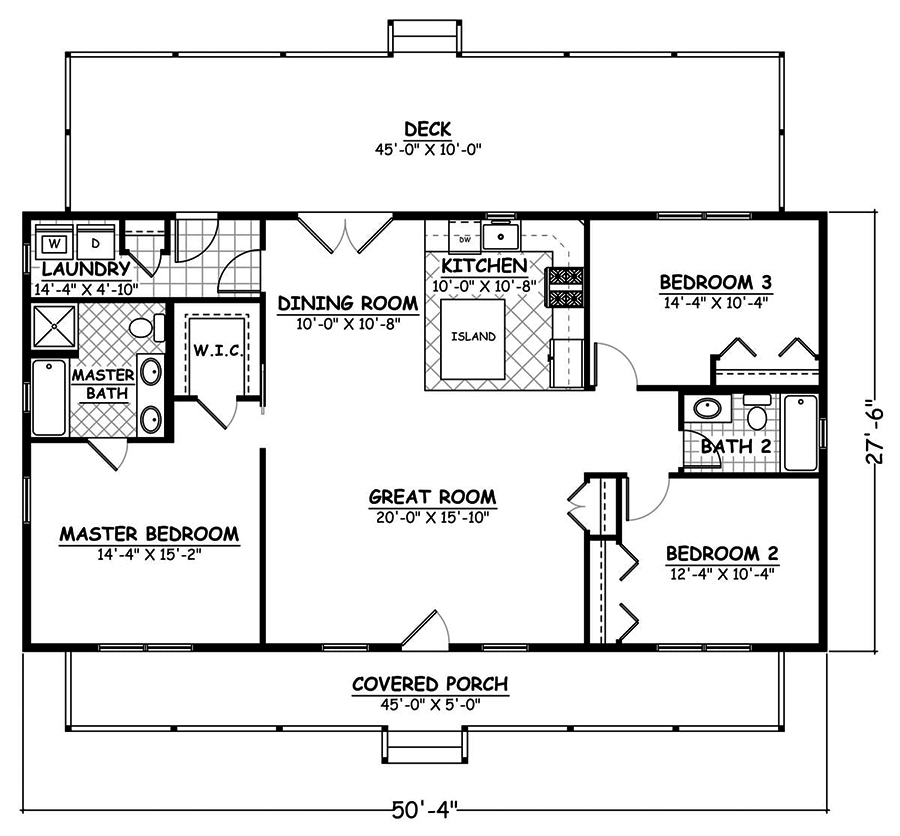 Floor Plan First Story of Country Plan #200-1057