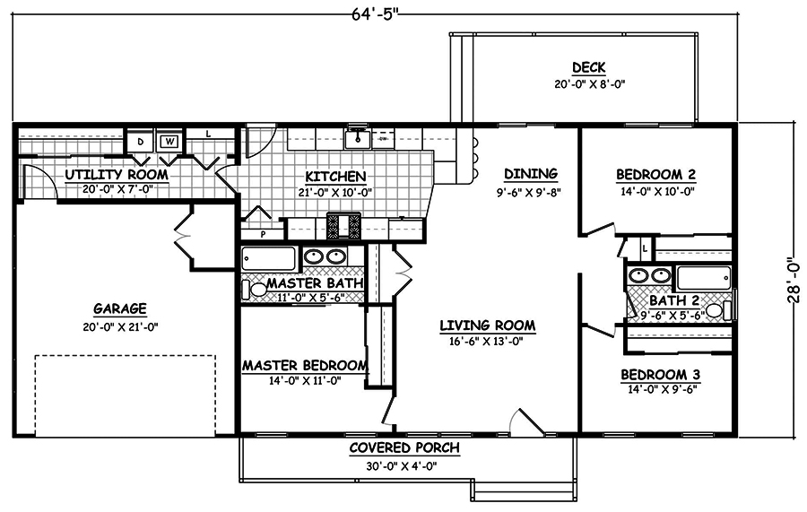Floor Plan First Story of Ranch Plan #200-1058