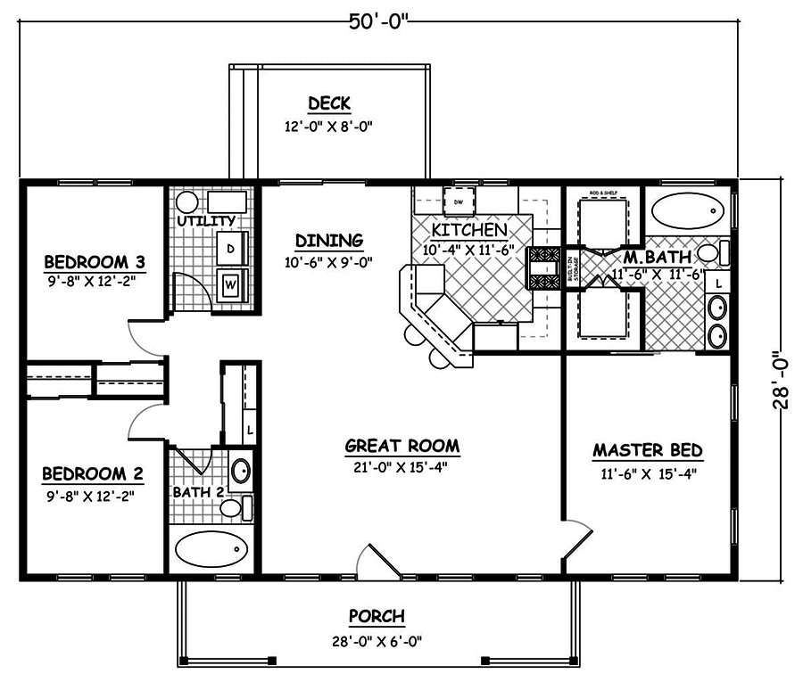 Floor Plan First Story of Ranch Plan #200-1060