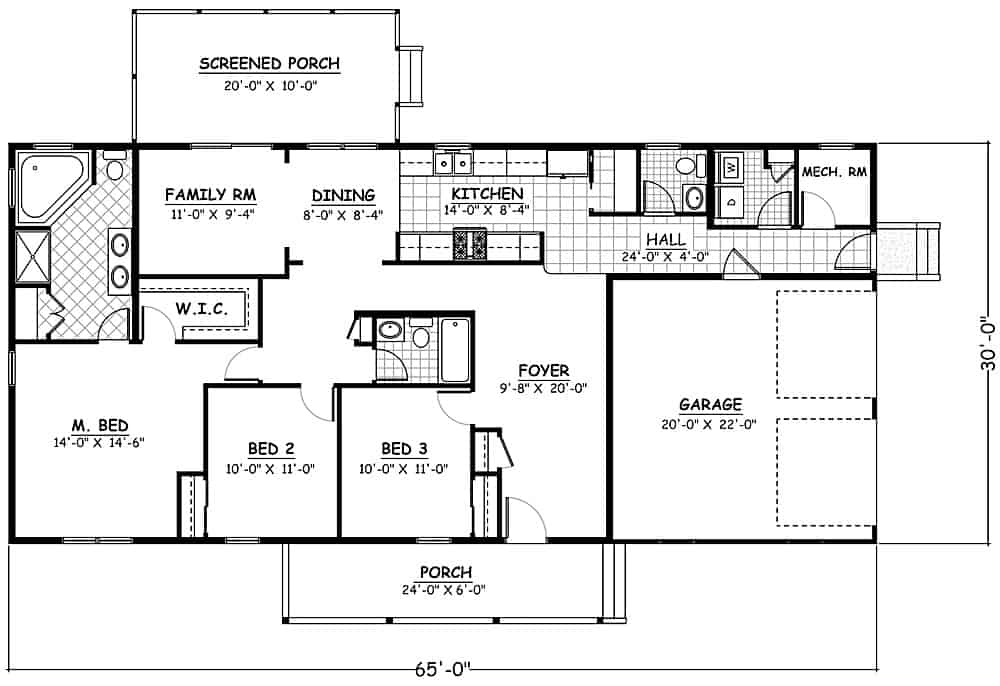 Floor Plan Main Level of Ranch Plan #200-1064