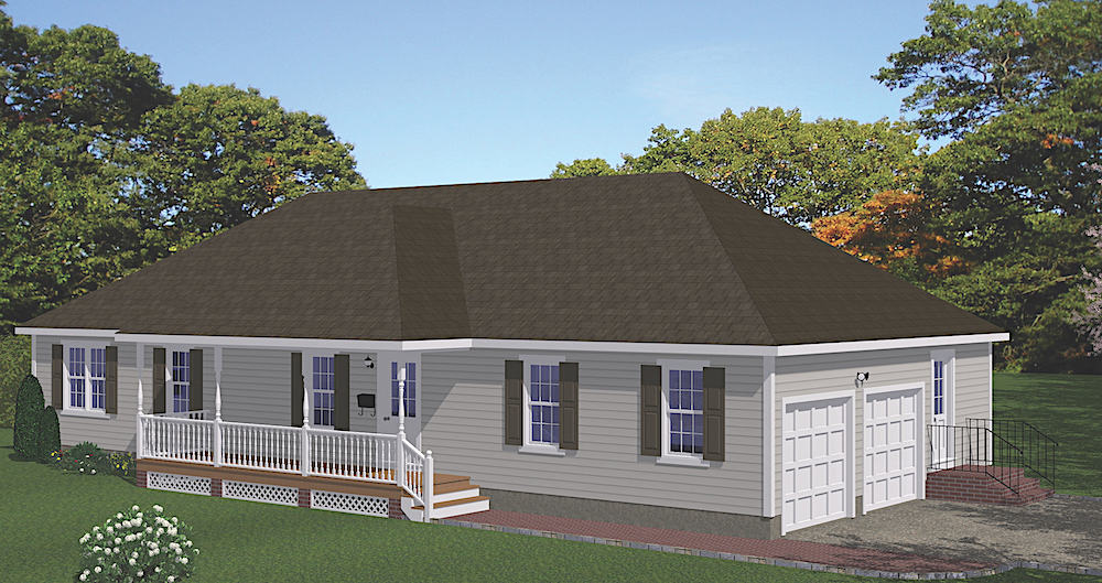 Front elevation of Ranch home (ThePlanCollection: House Plan #200-1064)