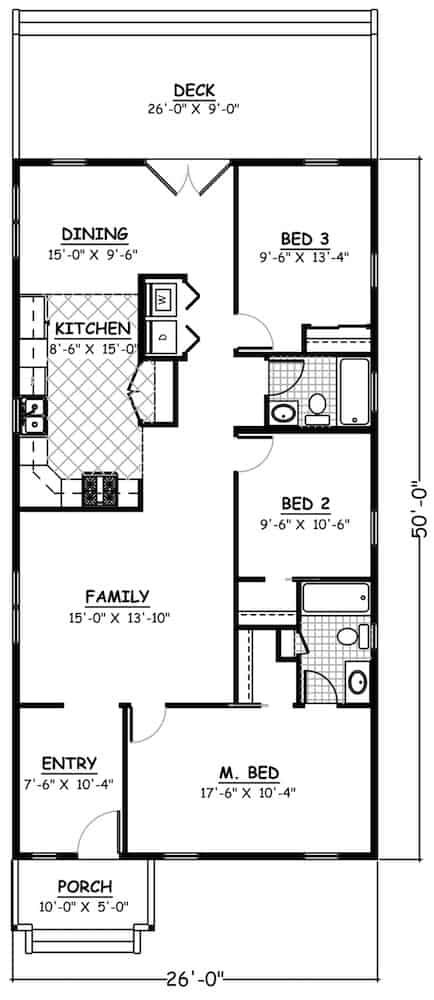 Floor Plan Main Level of Ranch Plan #200-1065
