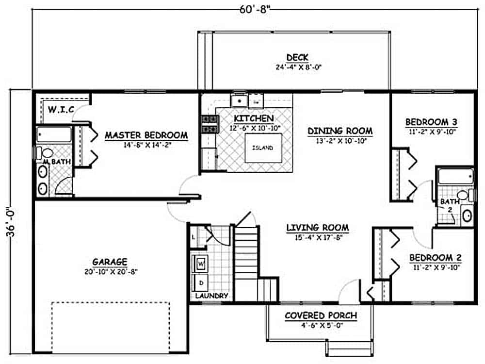 Floor Plan Main Level of Ranch Plan #200-1066