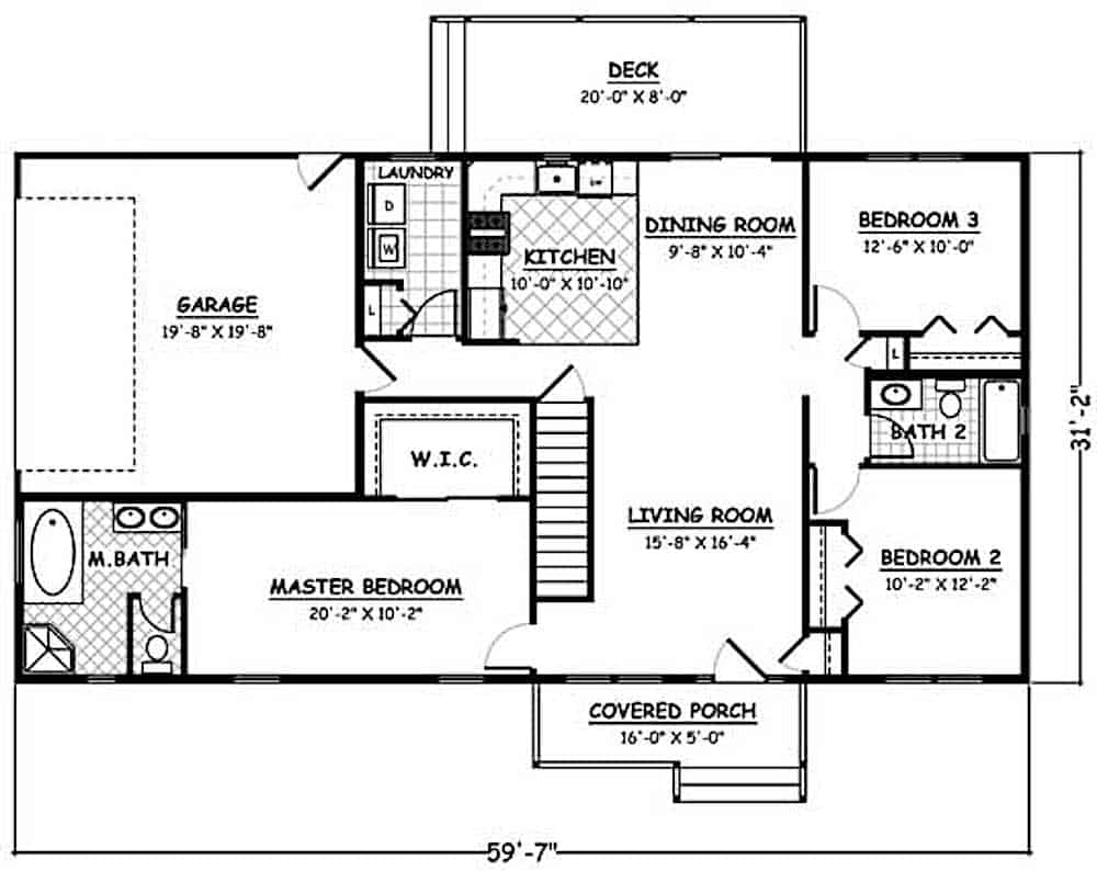 Floor Plan Main Level of Ranch Plan #200-1067