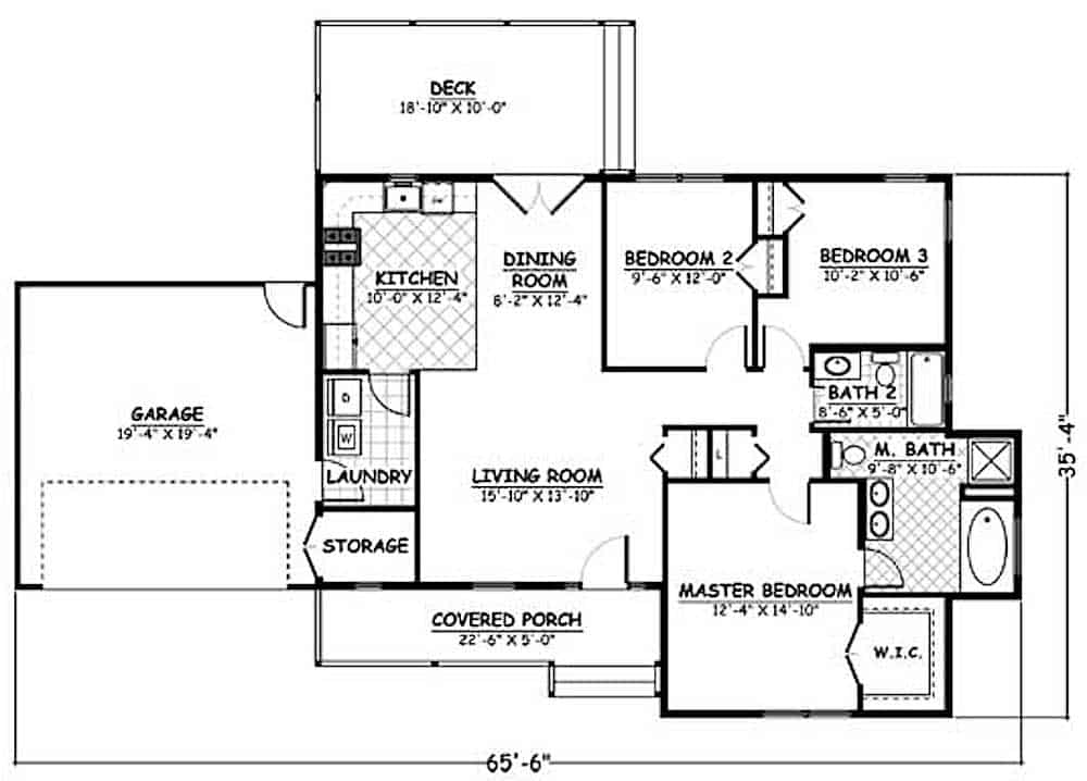 Floor Plan Main Level of Ranch Plan #200-1068