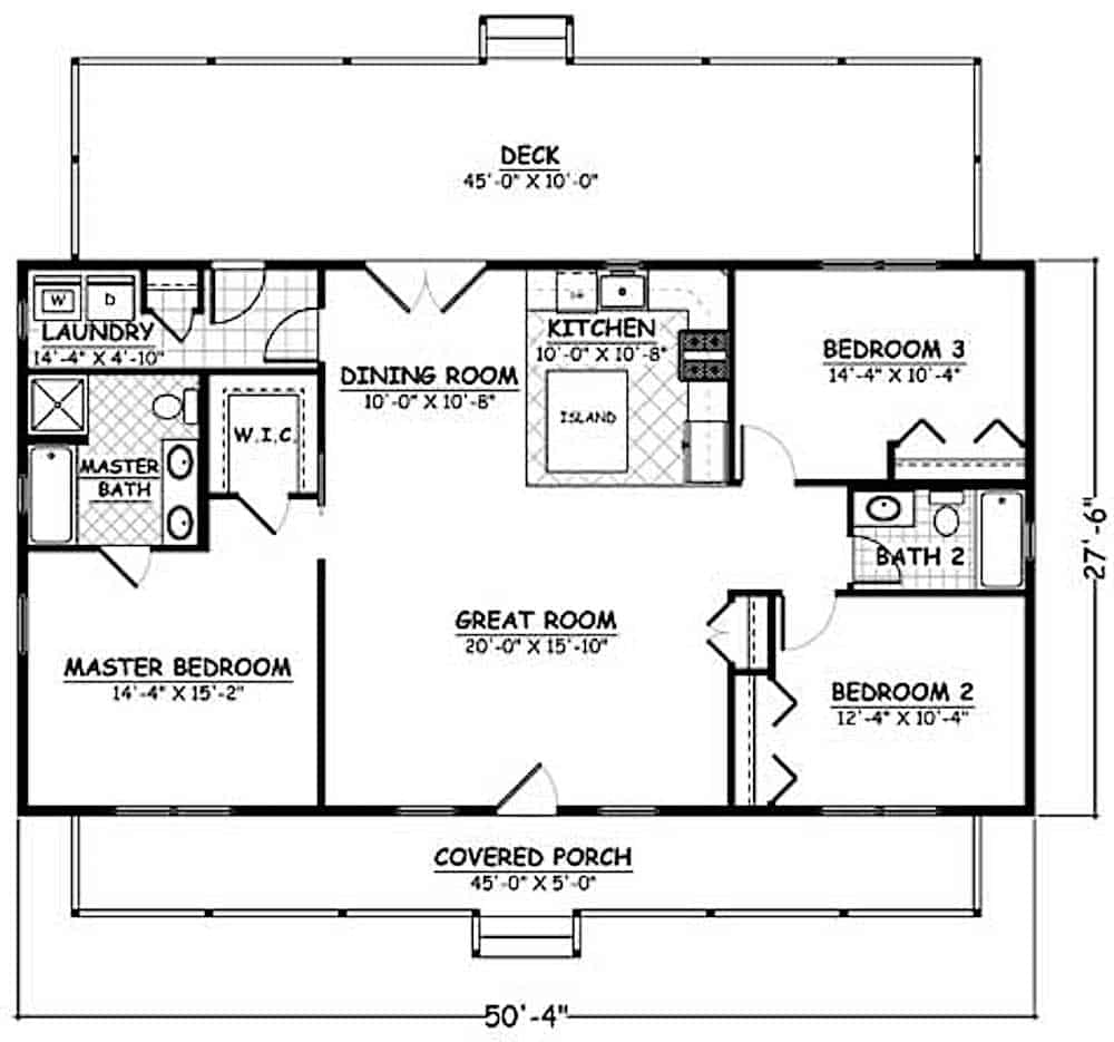 Floor Plan Main Level of Ranch Plan #200-1069