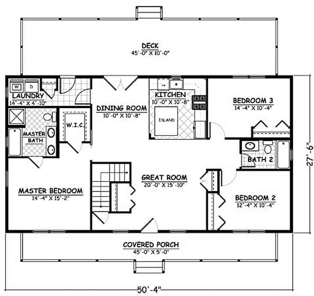 Floor Plan Main Level of Ranch Plan #200-1069