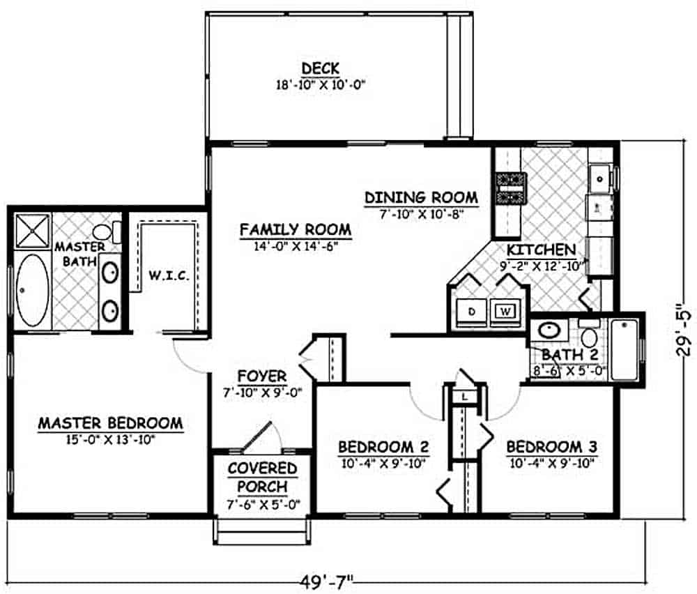 Floor Plan Main Level of Ranch Plan #200-1070