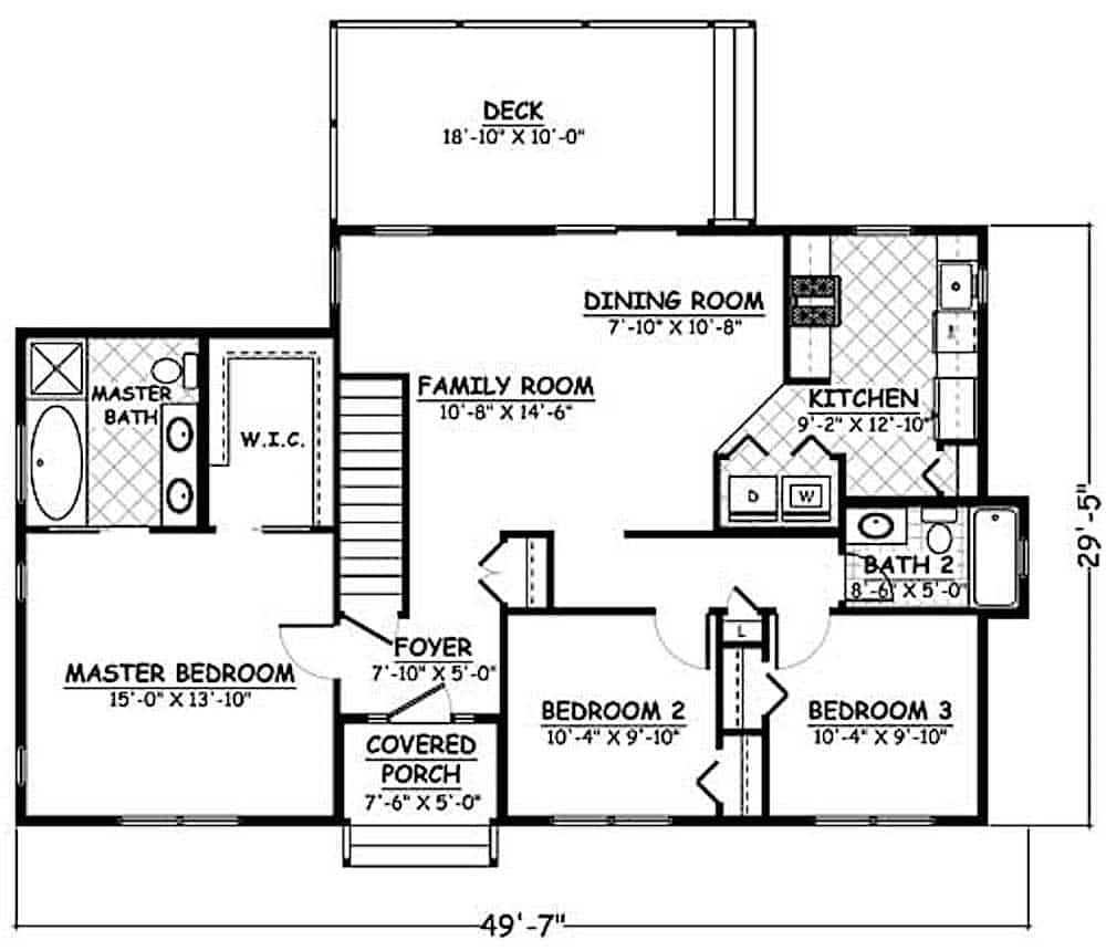 Floor Plan Main Level of Ranch Plan #200-1070