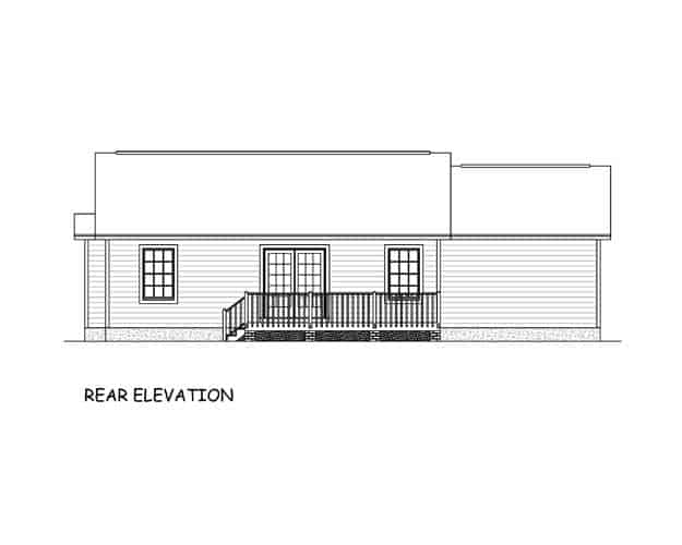 Home Plan Rear Elevation of this 3-Bedroom,1293 Sq Ft Plan -200-1070