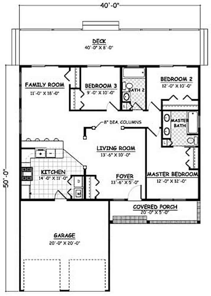 Floor Plan Main Level of Ranch Plan #200-1072
