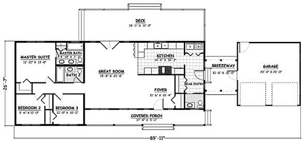 Floor Plan Main Level of Ranch Plan #200-1073