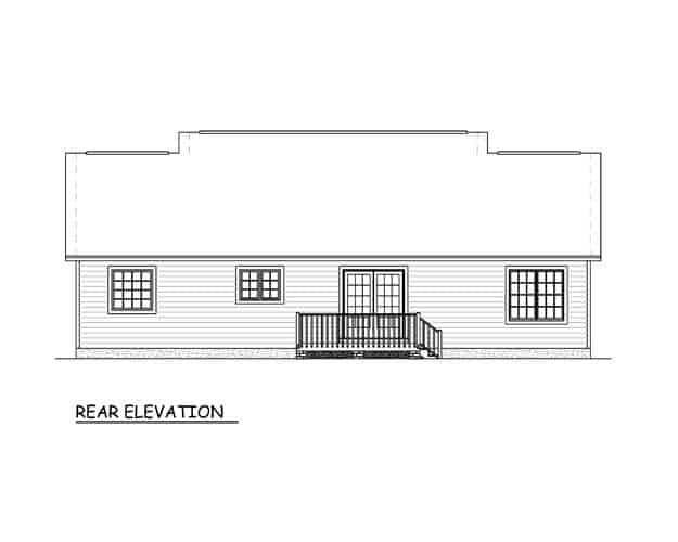 Home Plan Rear Elevation of this 3-Bedroom,1400 Sq Ft Plan -200-1074