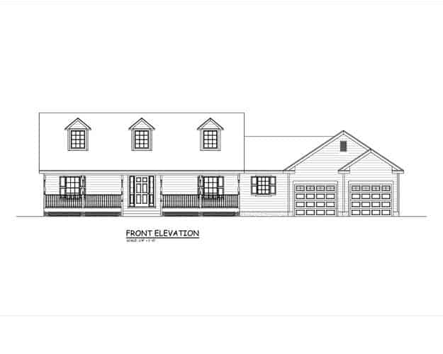 Home Plan Front Elevation of this 3-Bedroom,1370 Sq Ft Plan -200-1075